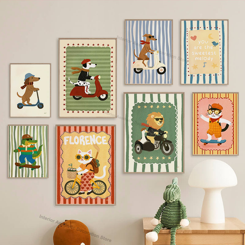 Baby Nursery Animal Prints - Divertidos animales de dibujos animados, vehículos,