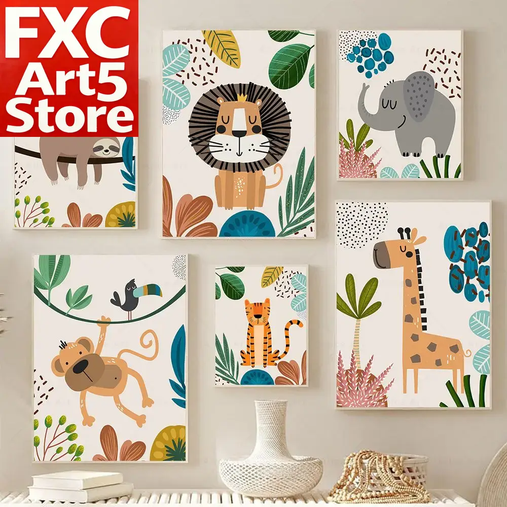 Baby Nursery Prints - Pósteres Boho de Mono, León, Jirafa,