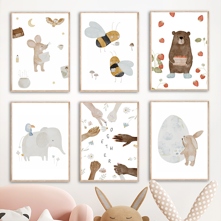 Baby Nursery Animal Prints - Pósteres y cuadros de animales bohemios: