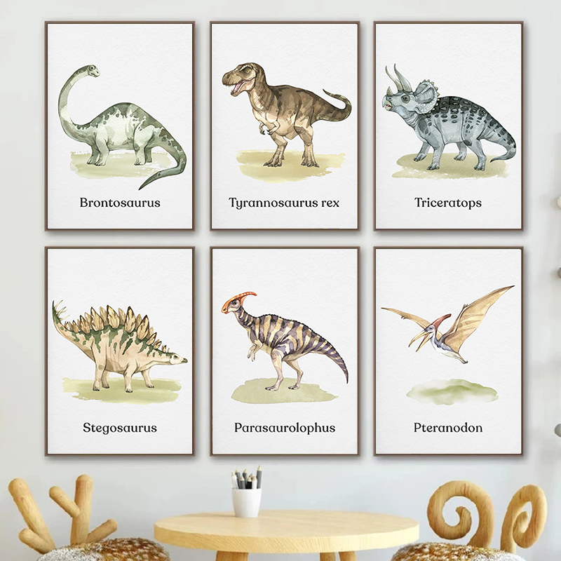 Baby Nursery Animal Prints - Póster de dinosaurio de acuarela, decoración