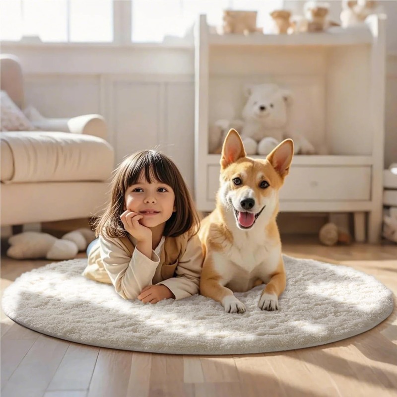 Alfombra redonda blanca crema, - Baby Nursery Mat reseña y precio