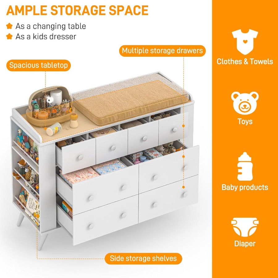 Cómoda para bebés, con 8 cajon - Baby Nursery Design reseña y precio