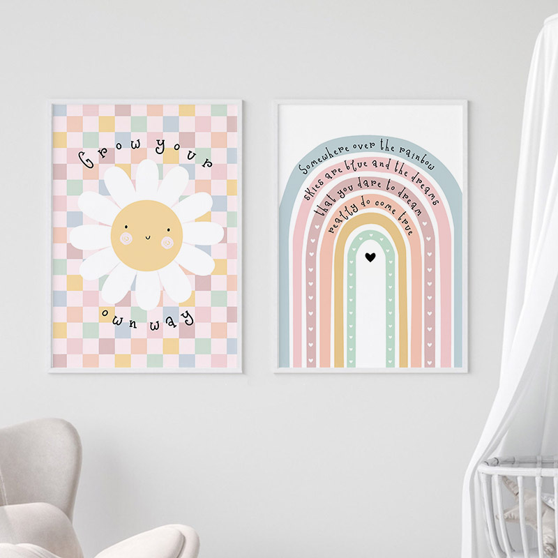 Sol, flor, arcoíris, nube, cor - Baby Nursery Prints reseña y precio