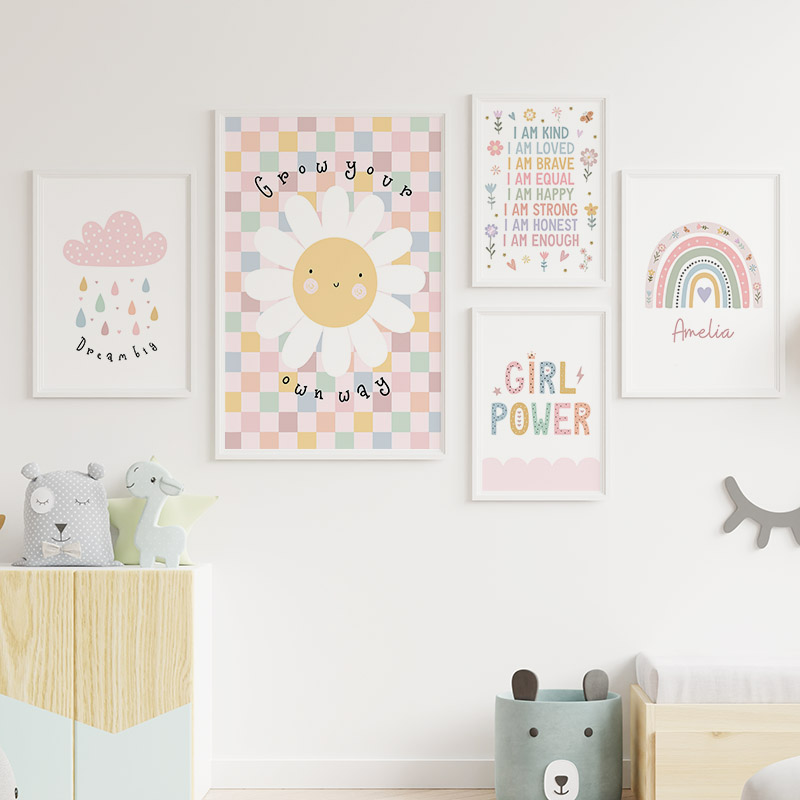 Sol, flor, arcoíris, nube, cor - Baby Nursery Prints reseña y precio