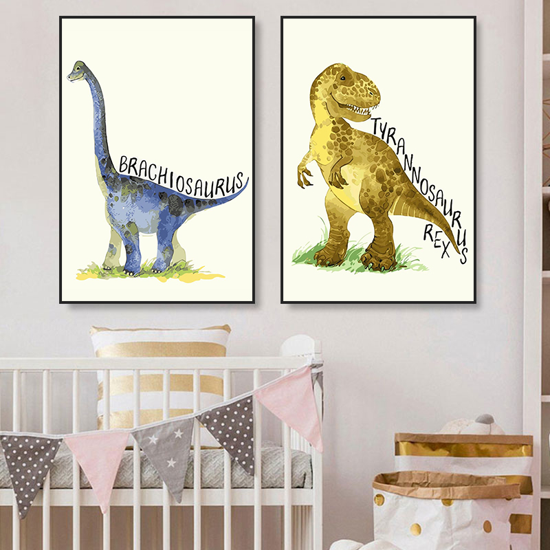 Póster de dinosaurio de acuare - Baby Nursery Animal Prints reseña y precio