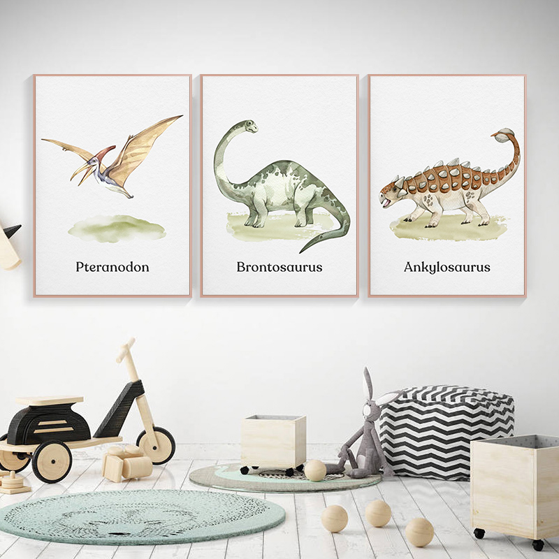 Póster de dinosaurio de acuare - Baby Nursery Animal Prints reseña y precio